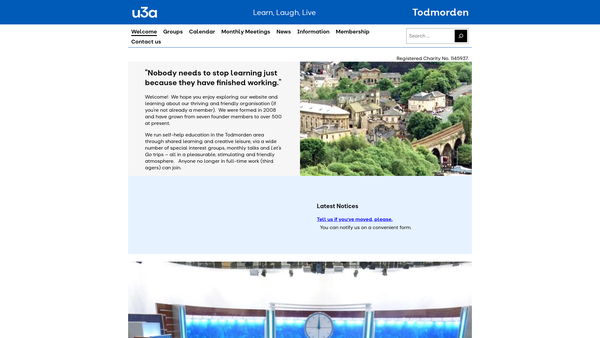 Screenshot of the University Of The Third Age, Todmorden website