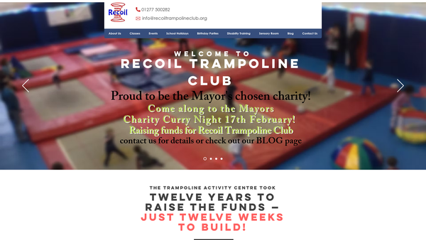 Screenshot of the Recoil Trampoline Club website