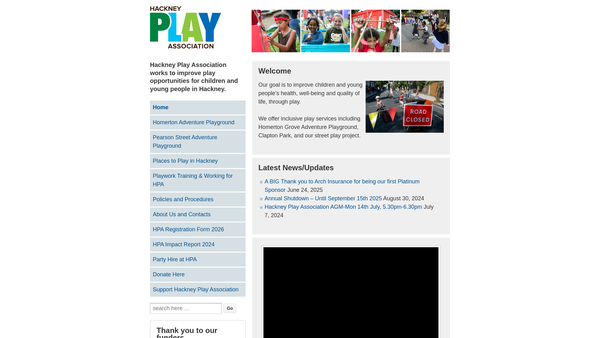 Screenshot of the Hackney Play Association website