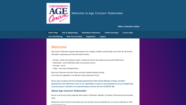 Screenshot of the Age Concern Todmorden Ltd website