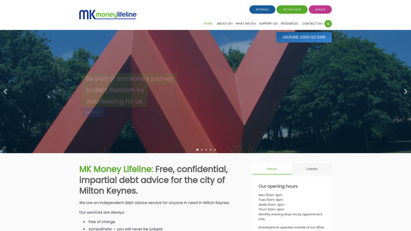 Screenshot of the Mk Money Lifeline website