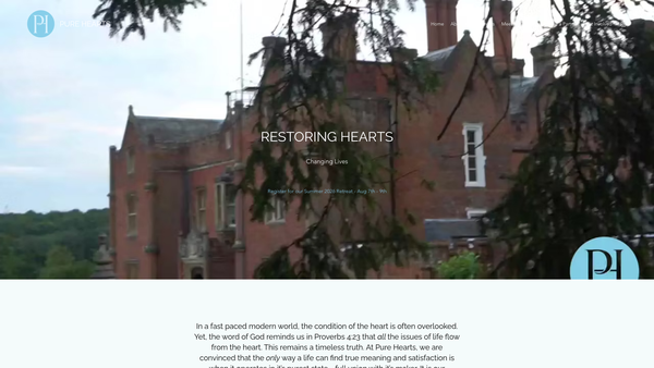 Screenshot of the Pure Hearts website