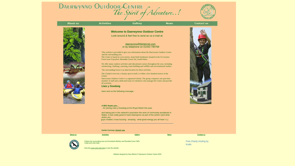 Screenshot of the Daerwynno Outdoor Centre website