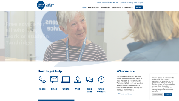 Screenshot of the Citizens Advice Tandridge District website
