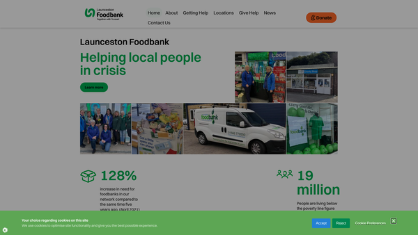 Screenshot of the Launceston Foodbank Ltd website
