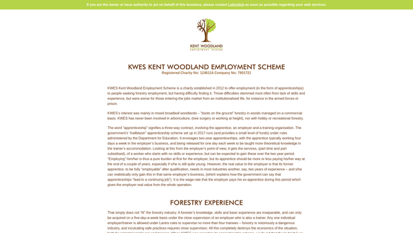 Screenshot of the Kwes Kent Woodland Employment Scheme website
