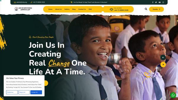 Screenshot of the Ray Of Hope People website