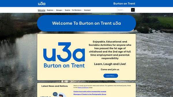 Screenshot of the Burton-On-Trent University Of The Third Age (U3A) website