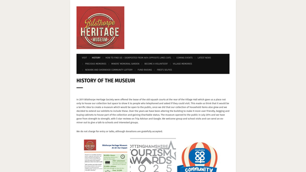 Screenshot of the Bilsthorpe Heritage Museum website