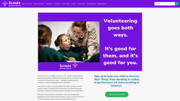 Screenshot of the 6th Friern Barnet Scout Group website