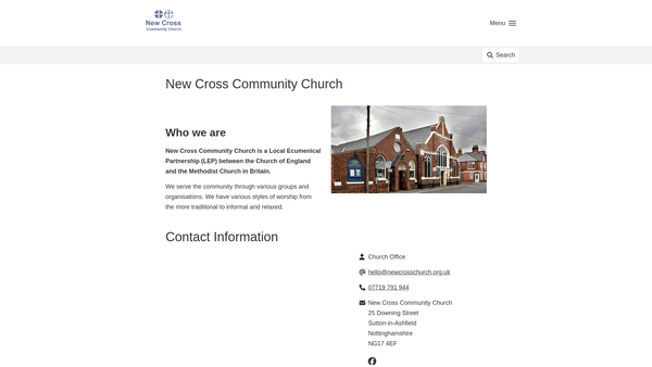Screenshot of the New Cross Community Church website