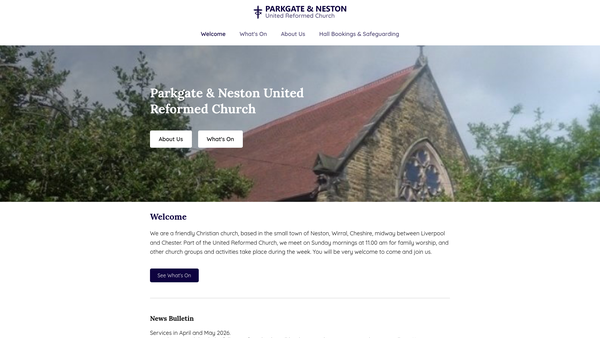 Screenshot of the Parkgate And Neston United Reformed Church Charity website