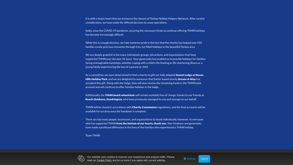 Screenshot of the Torbay Holiday Helpers Network (Thhn) website