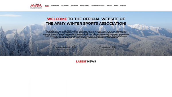 Screenshot of the Army Winter Sports Association website