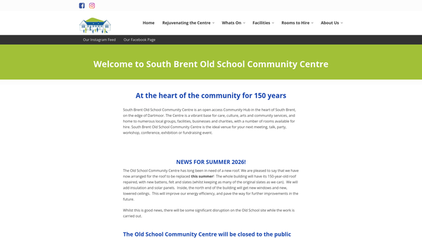 Screenshot of the South Brent Old School Community Centre Ltd website