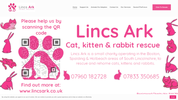Screenshot of the Lincs Ark (Animal Welfare) website