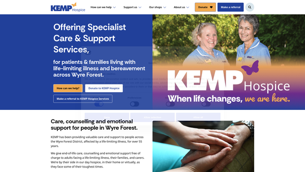 Screenshot of the Kemp Hospice website