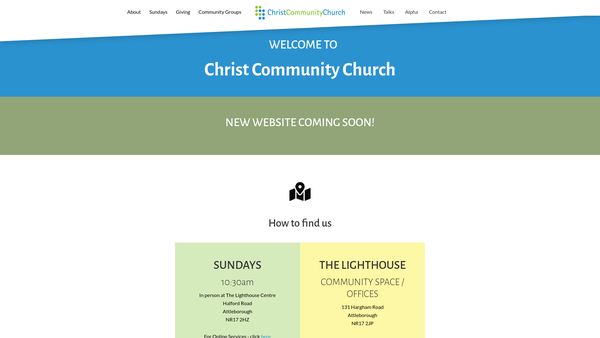 Screenshot of the Christ Community Church Attleborough website