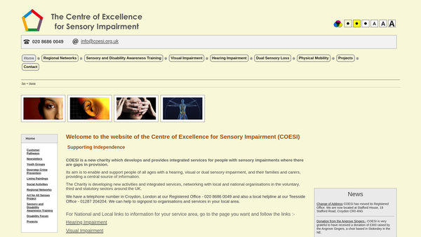 Screenshot of the Centre Of Excellence For Sensory Impairment website