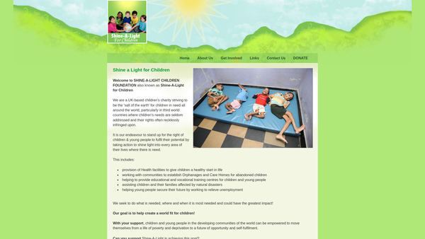 Screenshot of the Shine-A-Light Children Foundation website