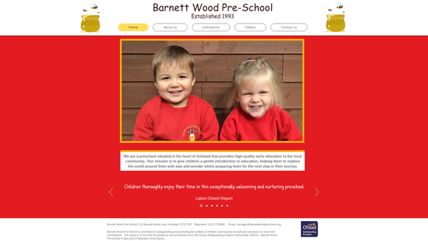 Screenshot of the Barnett Wood Pre School website