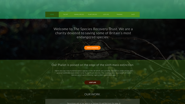 Screenshot of the The Species Recovery Trust website
