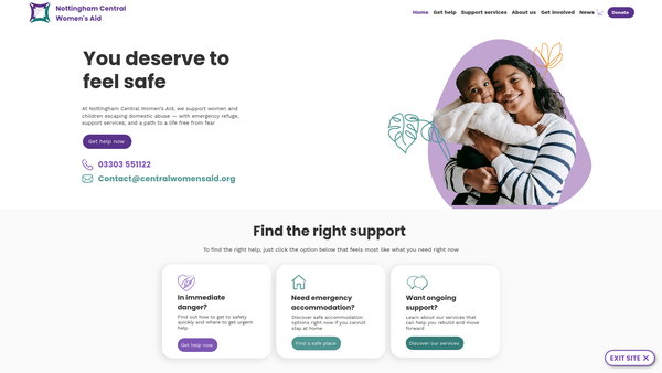 Screenshot of the Nottingham Central Womens Aid website
