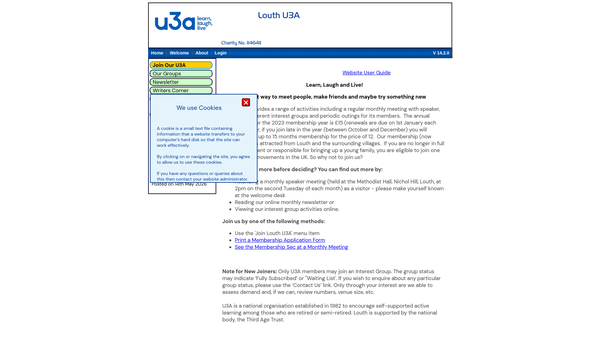 Screenshot of the Louth University Of The Third Age website