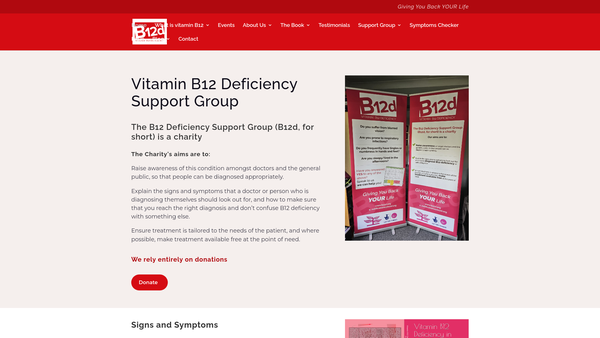 Screenshot of the B12 Deficiency Support Group website