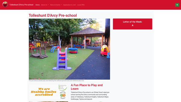 Screenshot of the Tolleshunt D'arcy Pre-School website