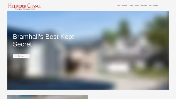 Screenshot of the Hillbrook Grange Residential Care Home website