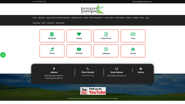 Screenshot of the Zeenatul Quran website
