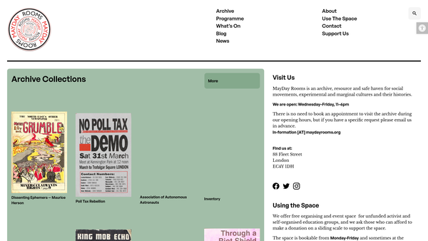 Screenshot of the Mayday Rooms website