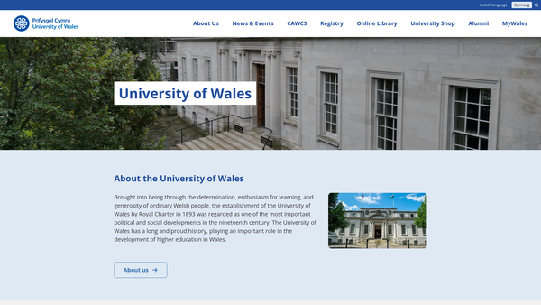 Screenshot of the Prifysgol Cymru / The University Of Wales website