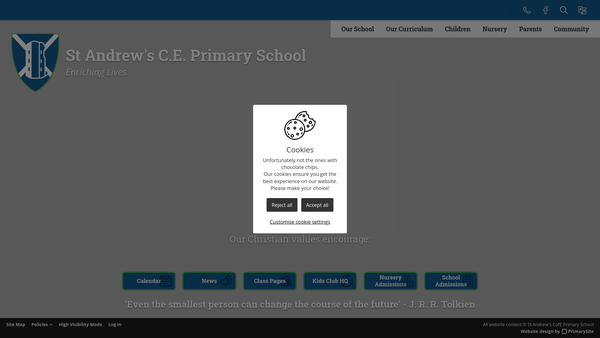 Screenshot of the St Andrews C Of E Parent Teacher Association Woodhall Spa website