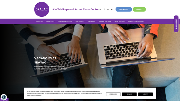 Screenshot of the Sheffield Rape And Sexual Abuse Centre website