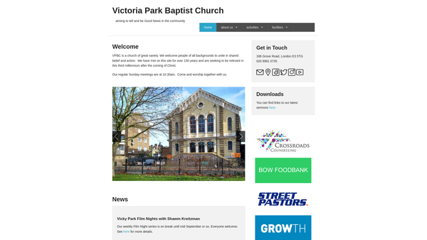Screenshot of the Victoria Park Baptist Church website