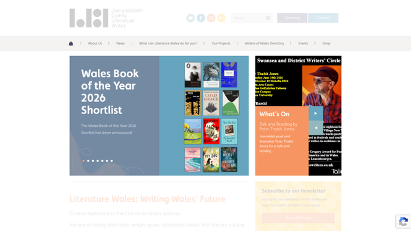 Screenshot of the Llenyddiaeth Cymru - Literature Wales website