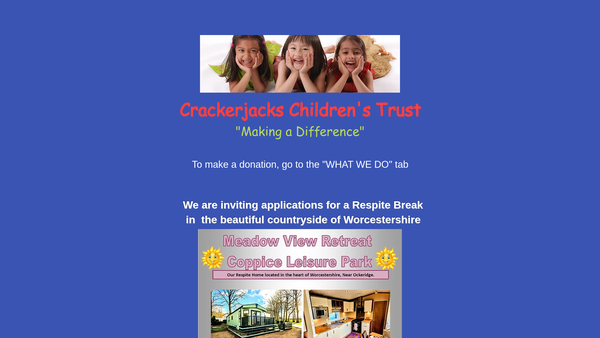 Screenshot of the Crackerjacks Children's Trust website