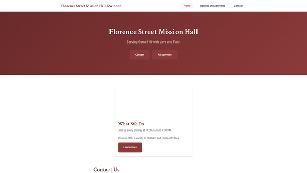 Screenshot of the Florence Street Mission Hall website