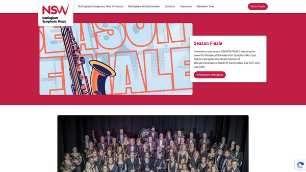 Screenshot of the Nottingham Symphonic Winds website