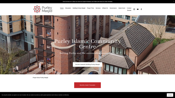 Screenshot of the Purley Islamic Community Centre website