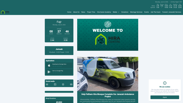 Screenshot of the Feltham Hira Association website