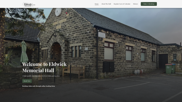 Screenshot of the Eldwick Memorial Hall Trust Ltd website