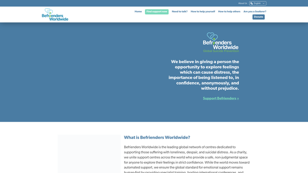 Screenshot of the Befrienders Worldwide website