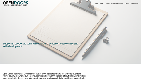 Screenshot of the Open Doors Training And Development Trust website