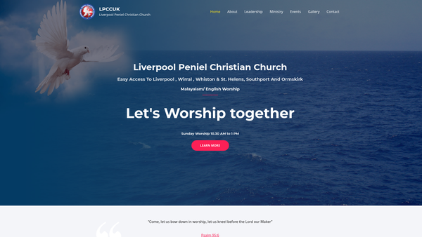 Screenshot of the Liverpool Peniel Christian Church website