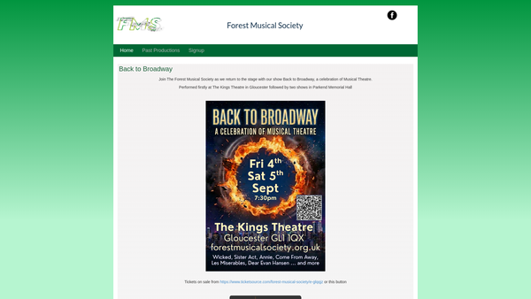 Screenshot of the The Forest Musical Society website
