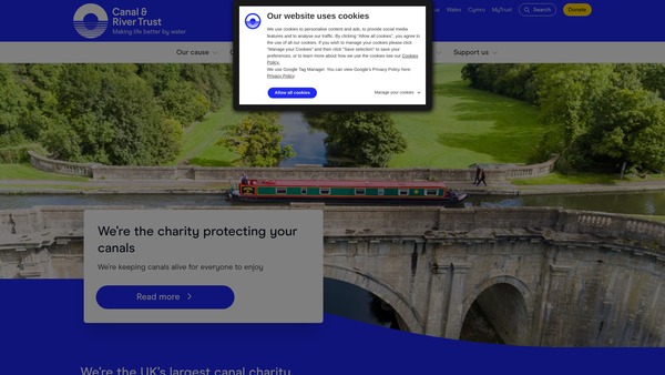 Screenshot of the Canal & River Trust website