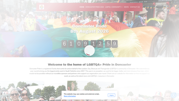 Screenshot of the Doncaster Pride website